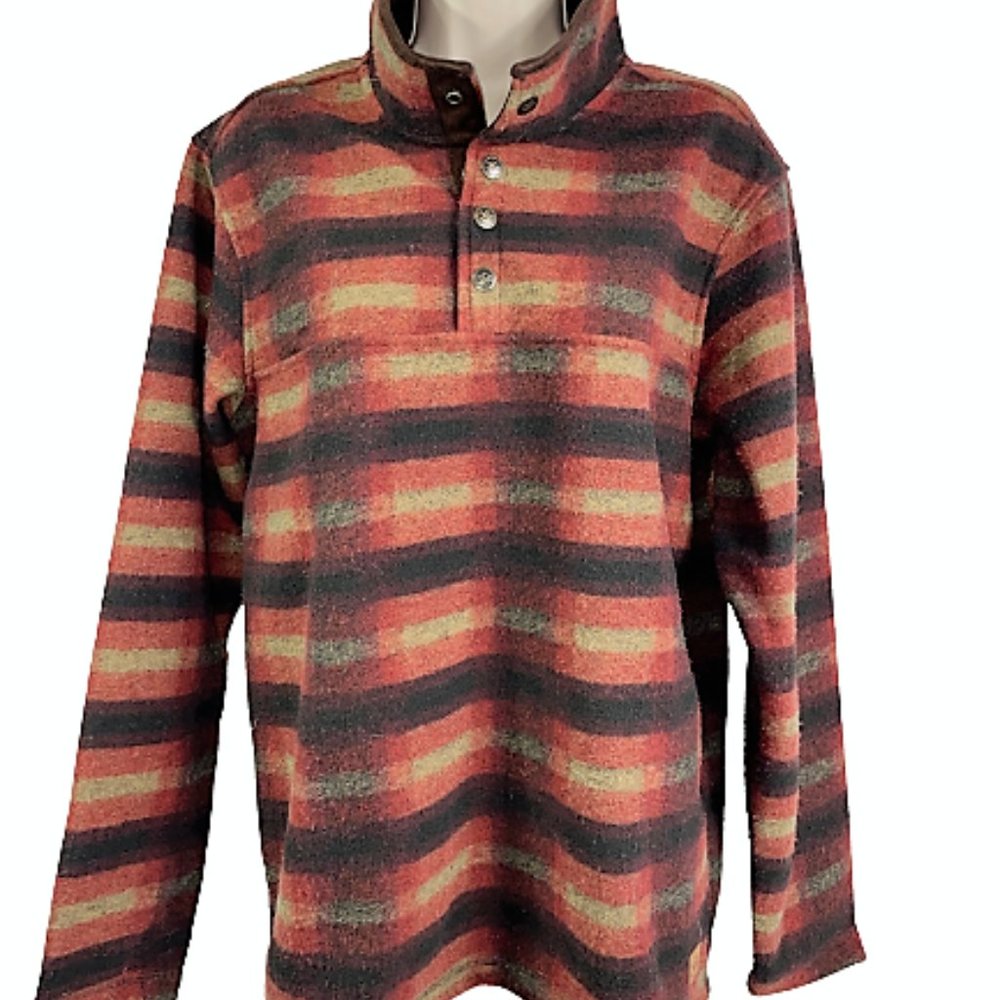 Men Size Small JOHN WAYNE Rust Black PLAID Soft Wooly Fleece 1/4 Snap Pullover!